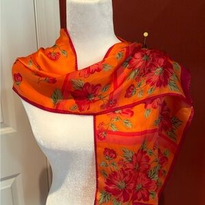 Jones New York Floral Orange and Red silk Scarf